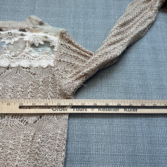 Fairycore Sweater Womens XS Tan Dainty Romantic Floral Open Knit Crochet New - Picture 8 of 10